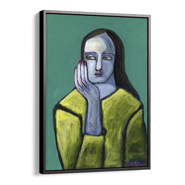 woman with big hands  women illustration paintings in Black Floater Frame