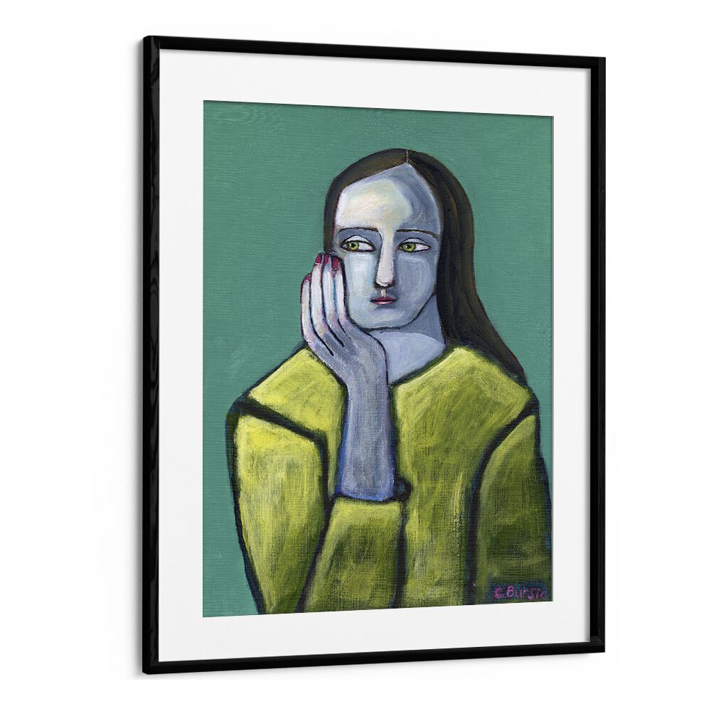 woman with big hands  women illustration paintings in Black Frame With Mount