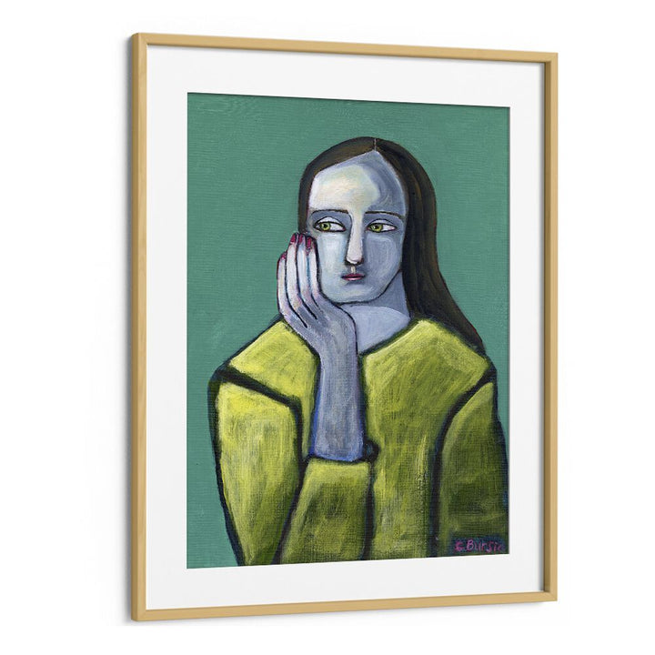 woman with big hands  women illustration paintings in Oak Wood Frame With Mount