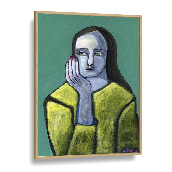 woman with big hands  women illustration paintings in Oak Wood Plain Frame