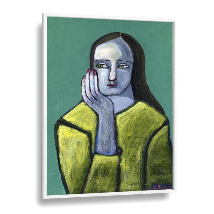 woman with big hands  women illustration paintings in White Plain Frame