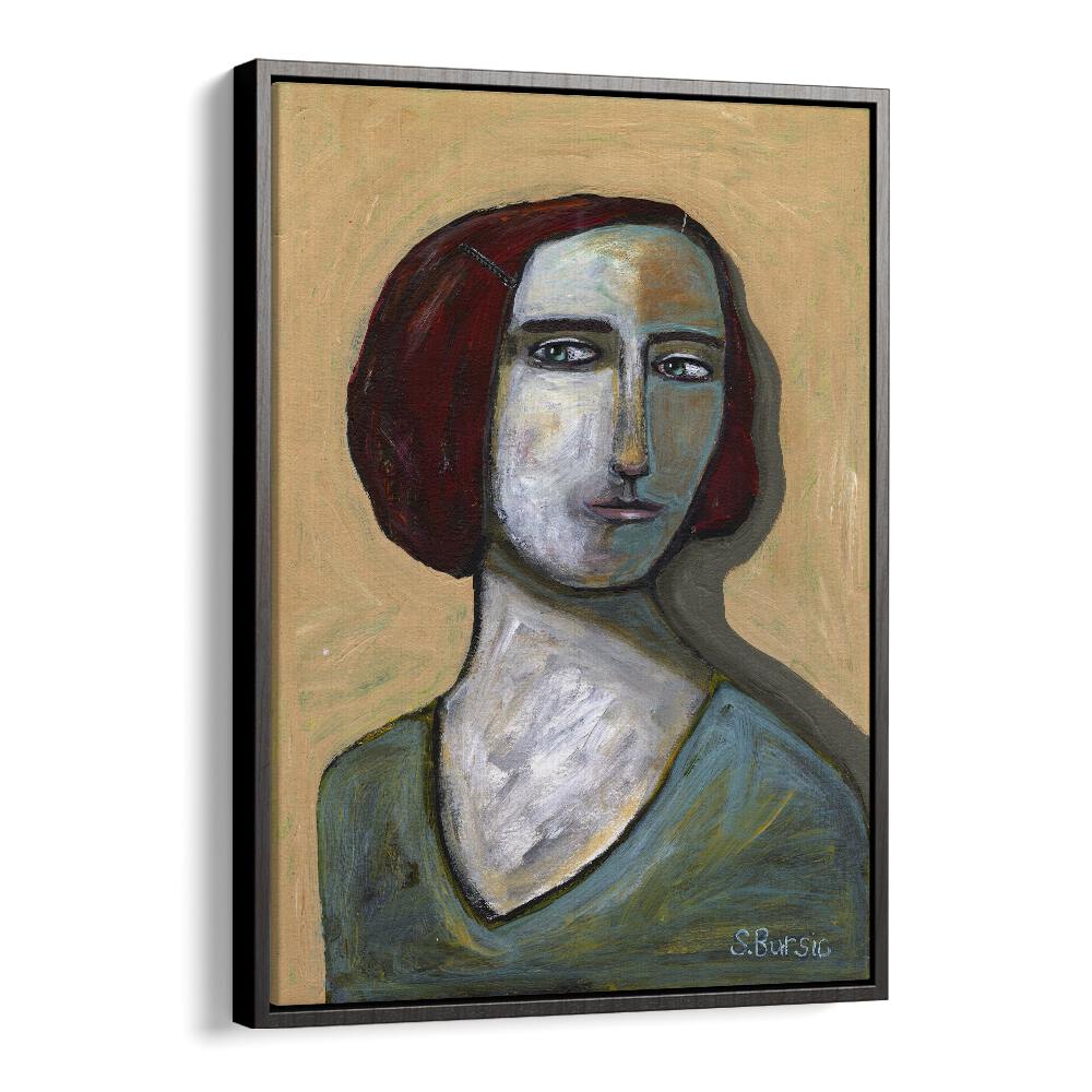 woman with piercing eyes women illustration paintings in Black Floater Frame