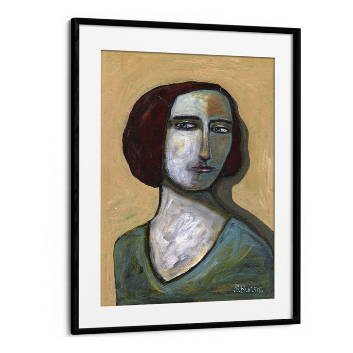 woman with piercing eyes women illustration paintings in Black Frame With Mount