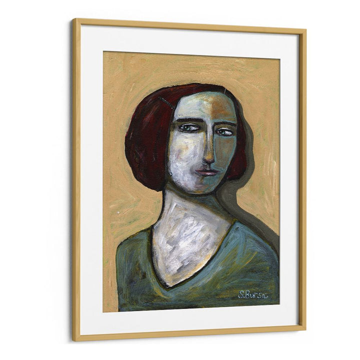 woman with piercing eyes women illustration paintings in Oak Wood Frame With Mount