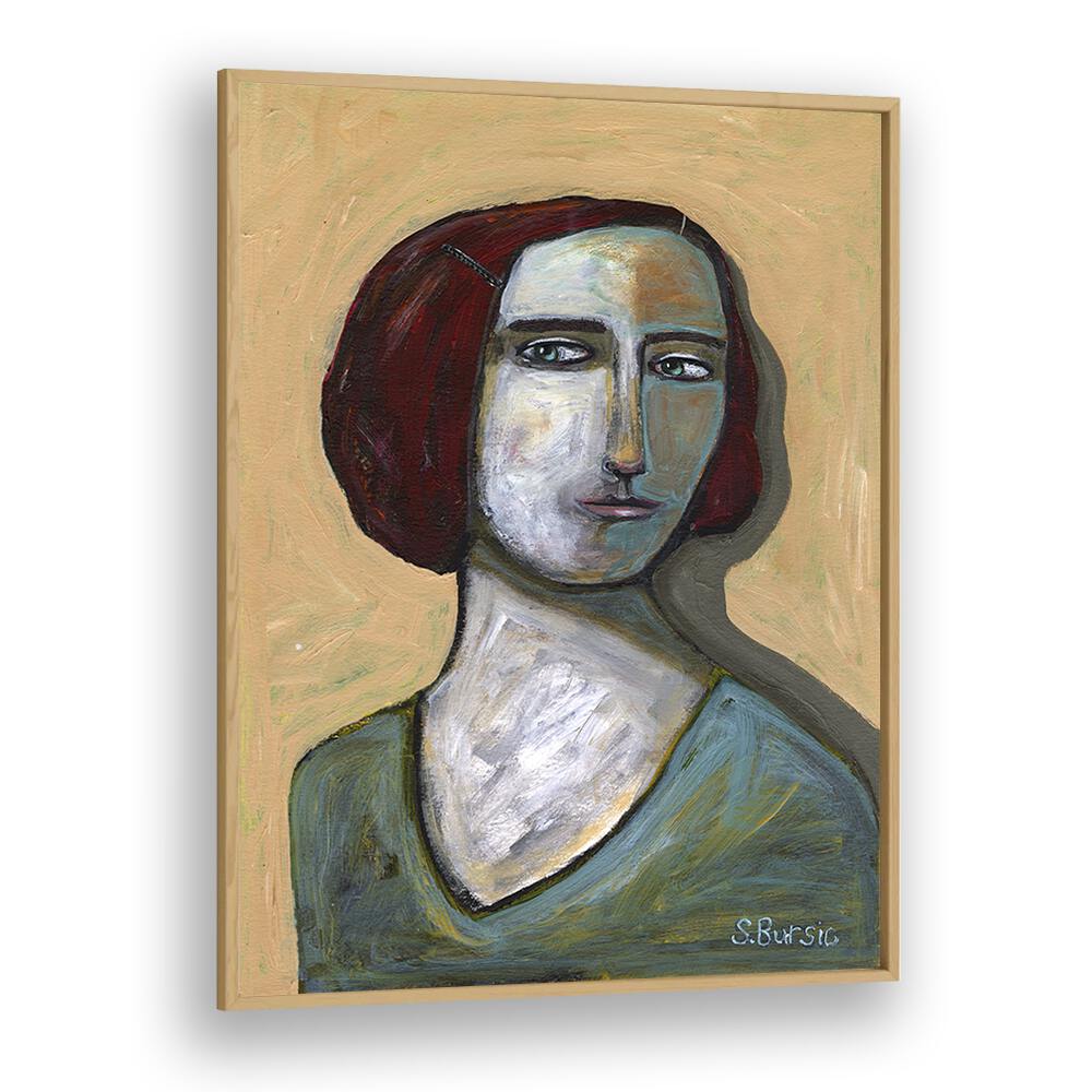 woman with piercing eyes women illustration paintings in Oak Wood Plain Frame