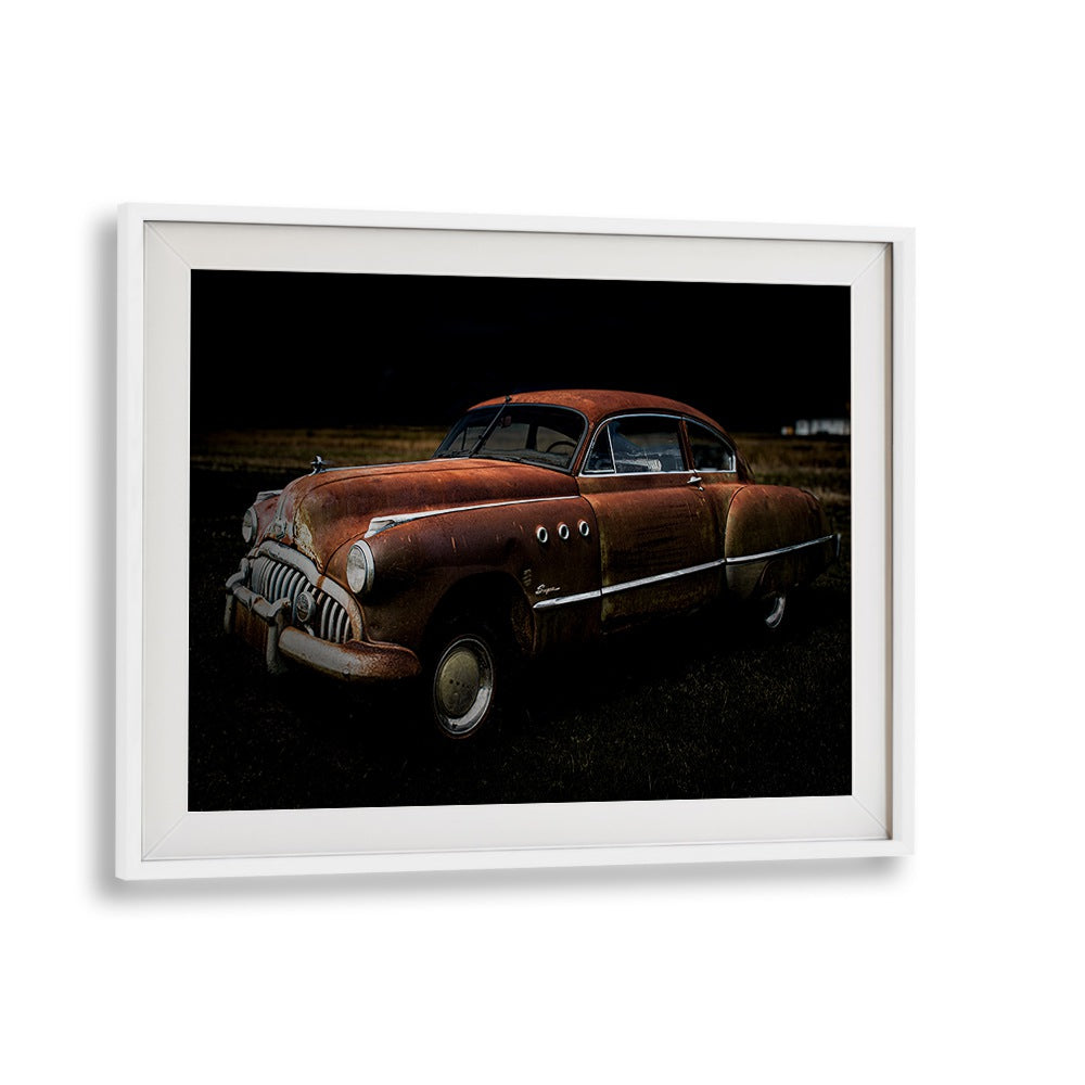 wrecked car car poster in White Frame With Mount