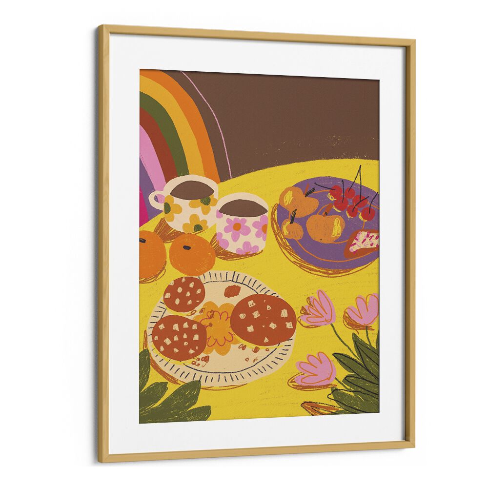 yellow table by gigi rosado kitchen posters kitchen art prints in Oak Wood Frame With Mount