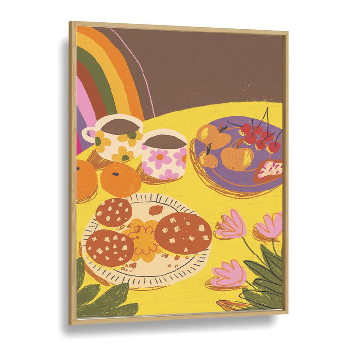 yellow table by gigi rosado kitchen posters kitchen art prints in Oak Wood Plain Frame