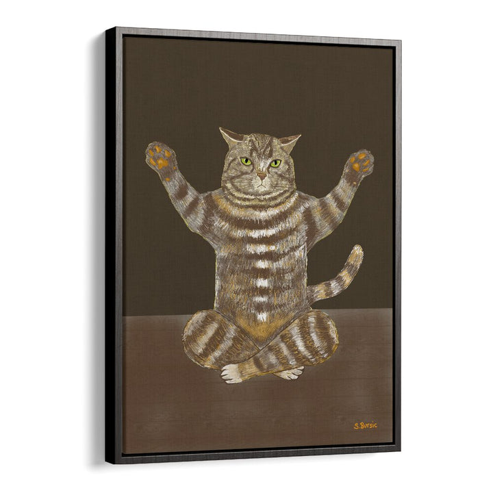 yoga cat wildlife posters wildlife paintings in Black Floater Frame