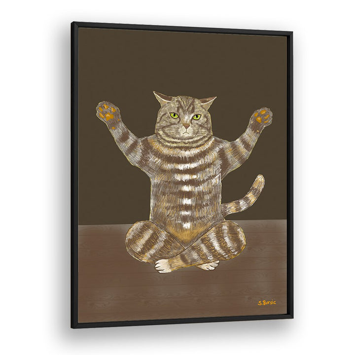 yoga cat wildlife posters wildlife paintings in Black Plain Frame