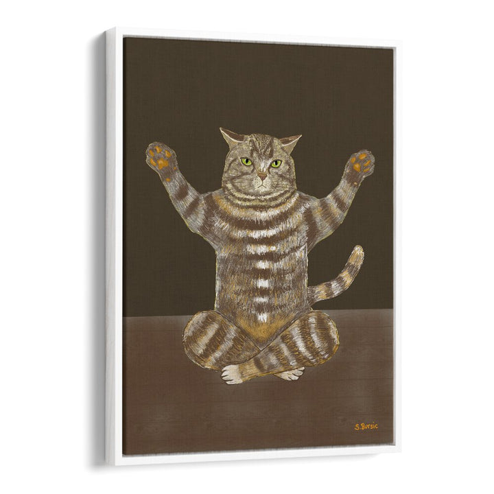 yoga cat wildlife posters wildlife paintings in White Floater Frame