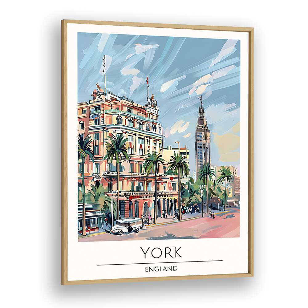 york-england travel posters in Oak Wood Plain Frame