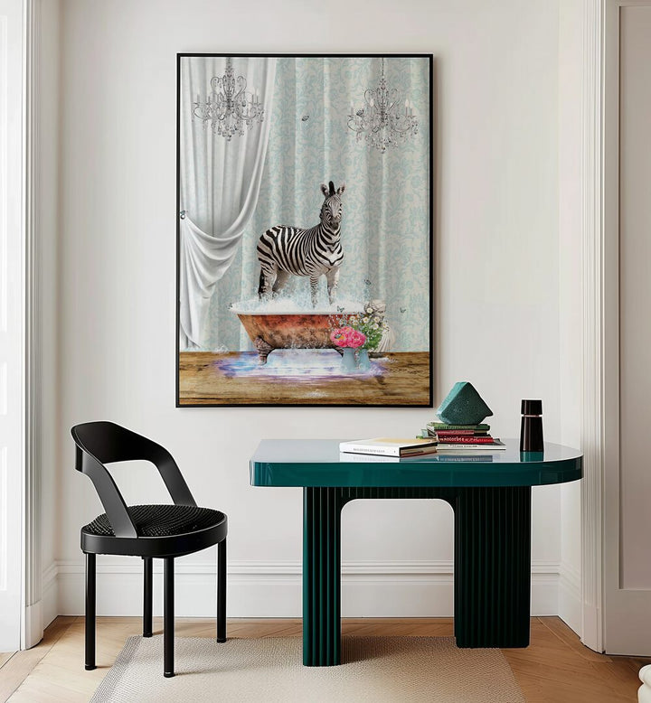 zebra a bubbles by sue skellern wall art prints Artwork III placed on a wall