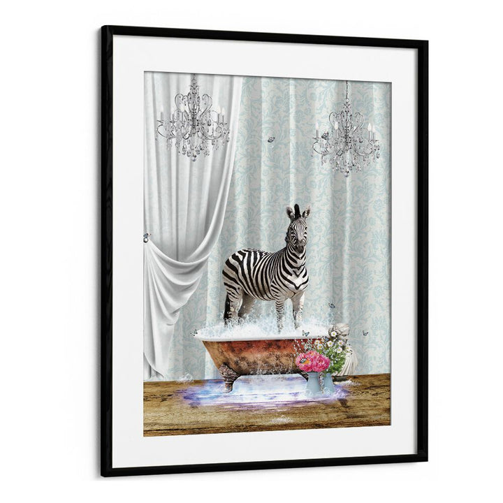 zebra a bubbles by sue skellern wall art prints in Black Frame With Mount