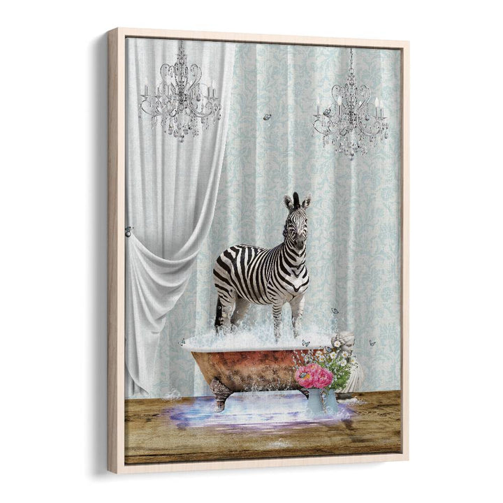 zebra a bubbles by sue skellern wall art prints in Oak Wood Floater Frame