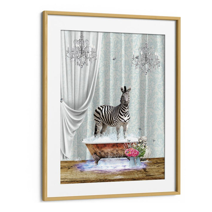 zebra a bubbles by sue skellern wall art prints in Oak Wood Frame With Mount