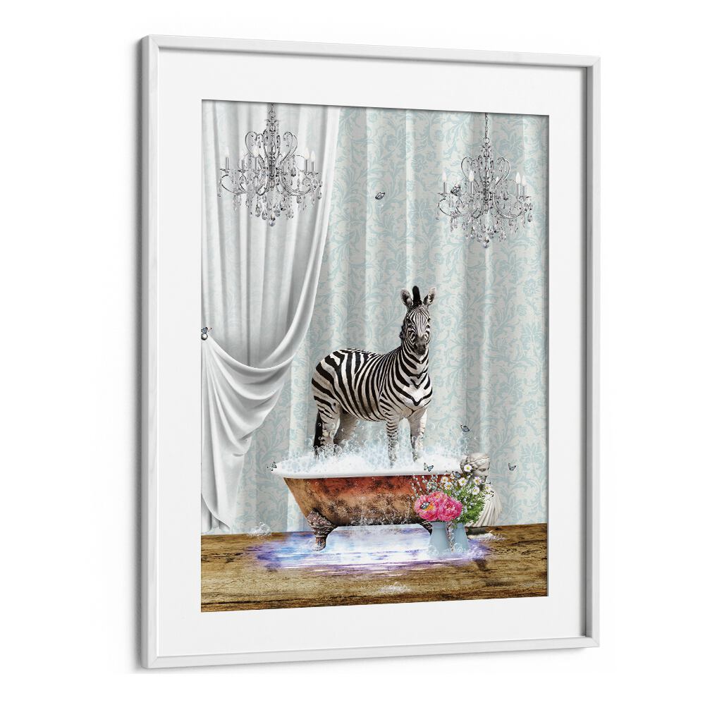 zebra a bubblesby sue skellern wall art prints in White Frame With Mount