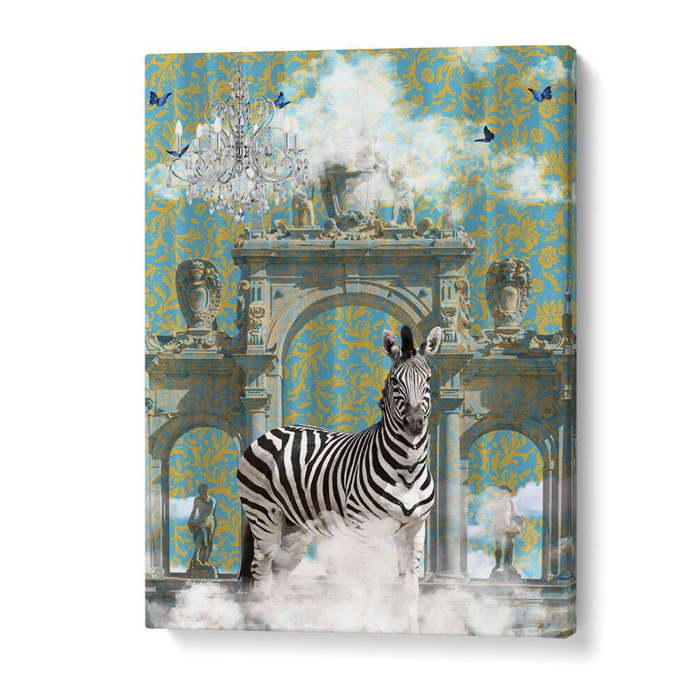 zebra adventure by sue skellern wall art prints in Gallery Wrap