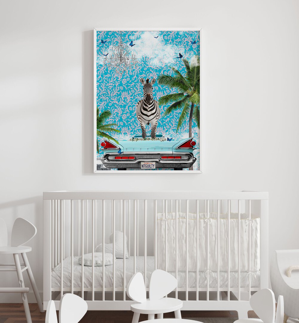 zebra california dream by sue skellern wall art prints Artwork III placed on a wall