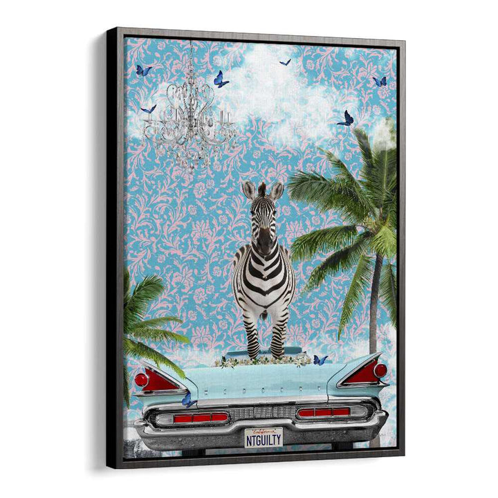 zebra california dream by sue skellern wall art prints in Black Floater Frame