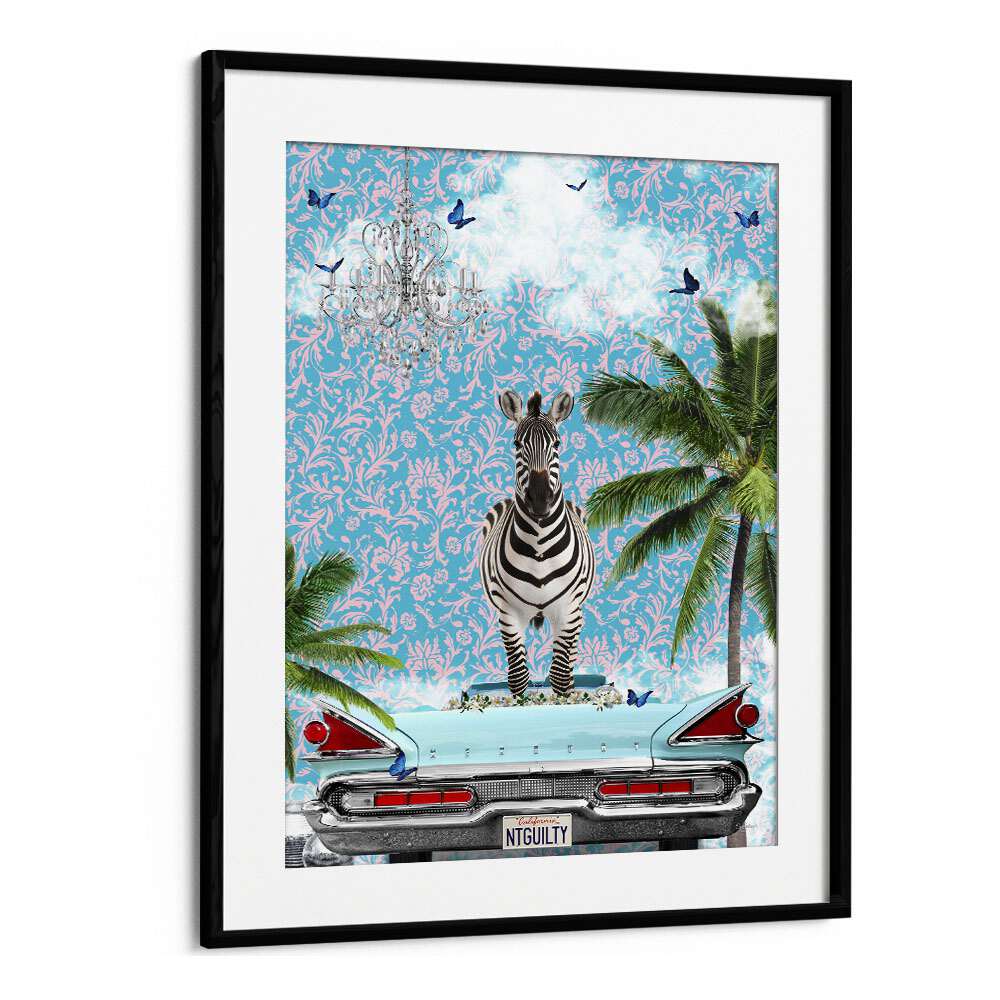 zebra california dream by sue skellern wall art prints in Black Frame With Mount