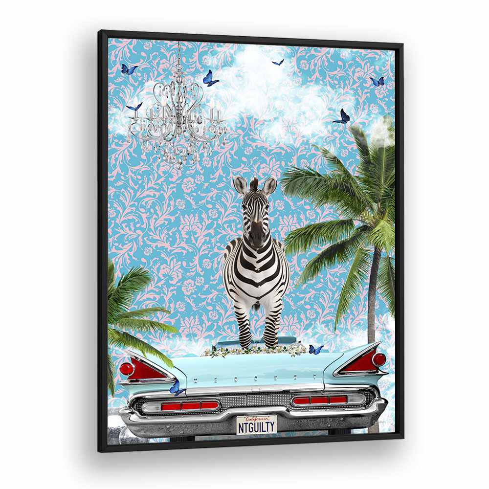 zebra california dream by sue skellern wall art prints in Black Plain Frame