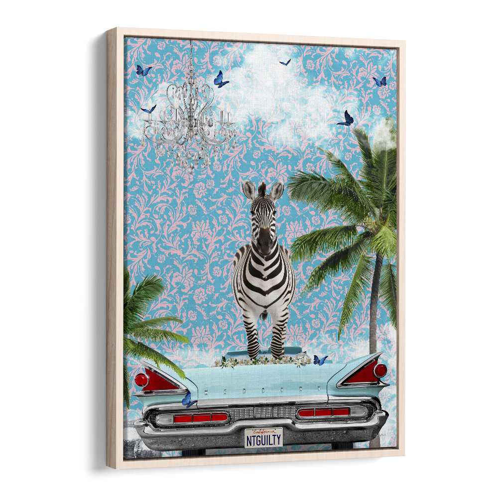 zebra california dream by sue skellern wall art prints in Oak Wood Floater Frame