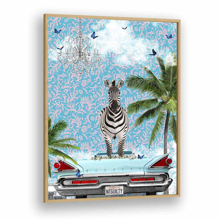 zebra california dream by sue skellern wall art prints in Oak Wood Plain Frame