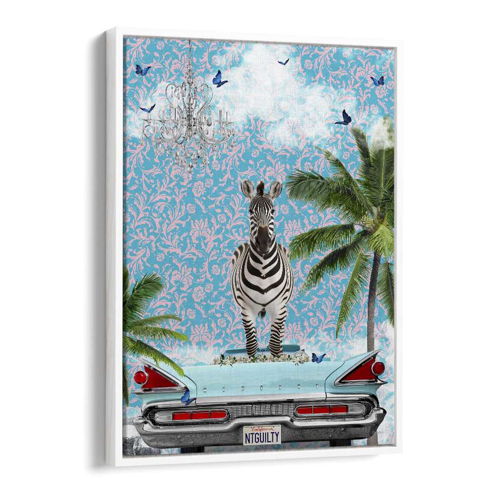 zebra california dream by sue skellern wall art prints in White Floater Frame